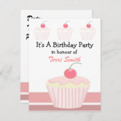 Roze cupcake Birthday Uitnodiging (Voorkant / Achterkant)