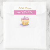 Roze cupcake bookplate vierkante sticker (Tas)