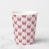 Roze Cupcake Bow Sprinkles Weddenschap Vrijgezelle Papieren Bekers (Achterkant)