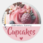 Roze Cupcake Cake Fotosjabloon Baking Label (Voorkant)