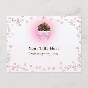Roze Cupcake Confetti Verjaardagsfeest Evenement F Uitnodiging Briefkaart