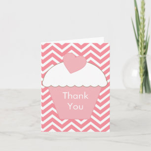 Roze cupcake en Chevron Bedankkaart