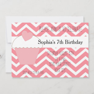 Roze Cupcake en Chevron Verjaardag Kaart