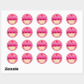 Roze cupcake en spruitjes ronde sticker (Vel)