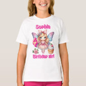 Roze cupcake fee vlinder verjaardag t-shirt (Voorkant)