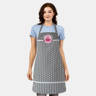 Roze cupcake gebogen tekst grijze polak bakkerij a schort