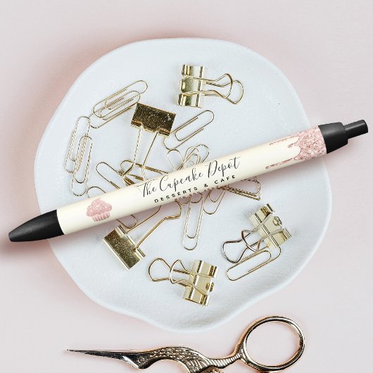 Roze Cupcake Glitter Druppels Bakkerij Banketbakke Zwarte Inkt Pen