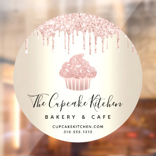 Roze Cupcake Glitter Druppels Bakkerij Gebak Café  Raamsticker