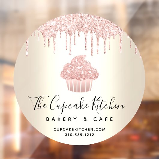 Roze Cupcake Glitter Druppels Bakkerij Gebak Café  Raamsticker (Vel 2)