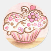 Roze Cupcake Hart Bloem Stickers (Voorkant)