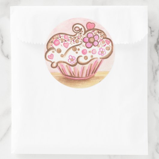 Roze Cupcake Hart Bloem Stickers (Tas)