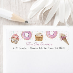 Roze Cupcake Ice Cream & Donut Etiket