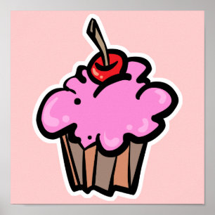 Roze cupcake met Cherry Poster