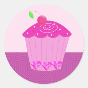Roze Cupcake met Kers erop Ronde Sticker