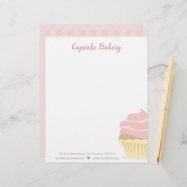 Roze Cupcake met Strepen Letterhead Briefhoofd (Voorkant / Achterkant in situ)