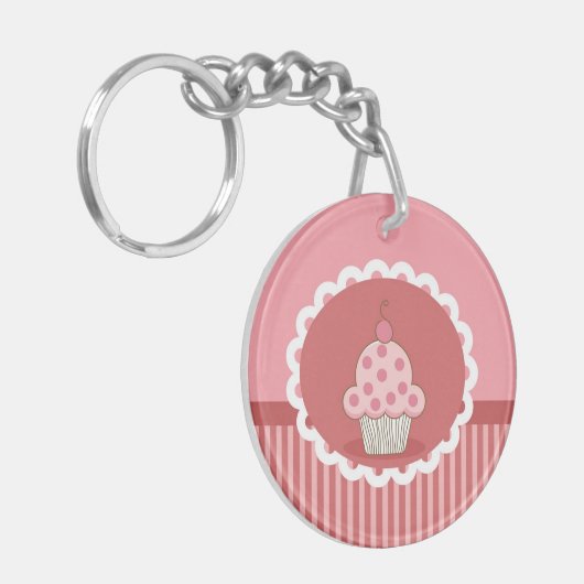 Roze cupcake-ontwerp sleutelhanger (Voorkant Links)