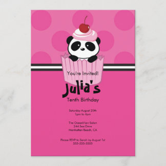 Roze Cupcake Panda Birthday Party Invitation Kaart
