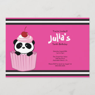 Roze Cupcake Panda Birthday Party Invitation Kaart
