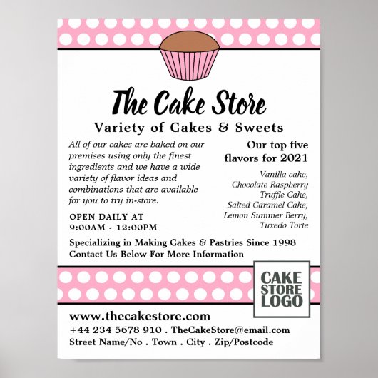 Roze Cupcake & Polka Dot, Cake Store Adverteren Poster (Voorkant)