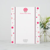 Roze Cupcake Polka Dot Letterhead Briefhoofd Ontwerp (Staand voorkant)