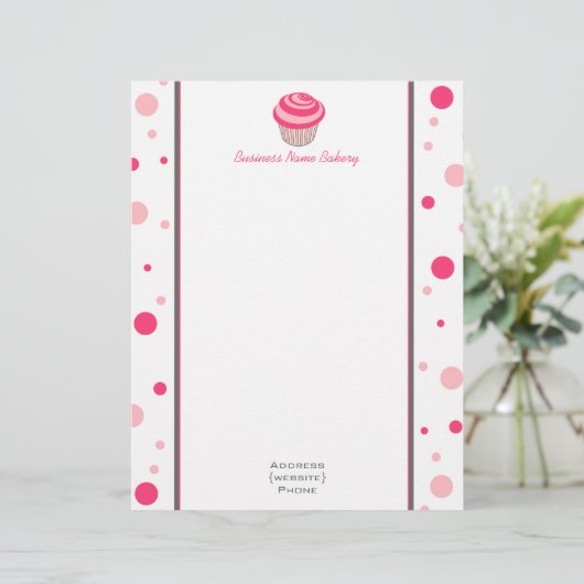 Roze Cupcake Polka Dot Letterhead Briefhoofd Ontwerp (Staand voorkant)