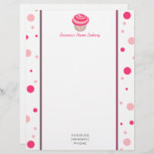 Roze Cupcake Polka Dot Letterhead Briefhoofd Ontwerp (Voorkant / Achterkant)