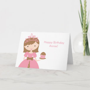 Roze cupcake prinses verjaardag kaart