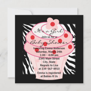 Roze Cupcake Roze Zebra Baby shower Kaart