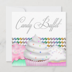 Roze Cupcake Snoep Buffet Uitnodiging