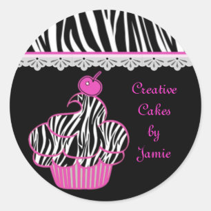 Roze cupcake-Sticker Ronde Sticker