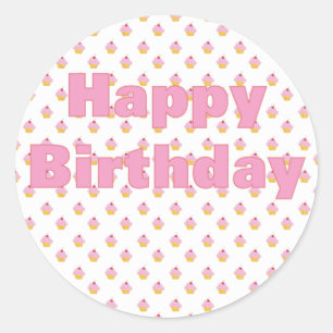 Roze Cupcake Verjaardag Sticker