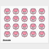 Roze Cupcake Verjaardag Sticker - Black Polka Dot (Vel)