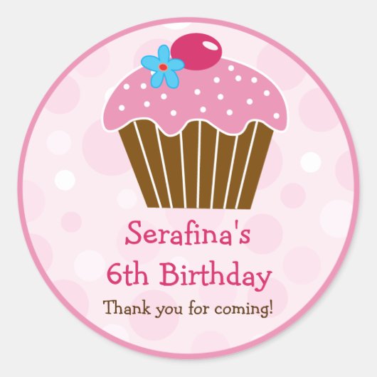 Roze Cupcake Verjaardagscadeau Sticker (Voorkant)