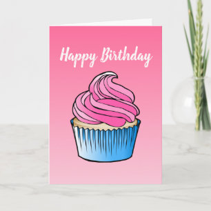 Roze Cupcake Vouw Geboortekaart Kaart