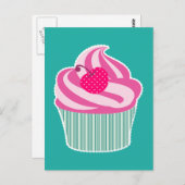 Roze cupcake WIth Polka Dot Cherry Briefkaart (Voorkant / Achterkant)