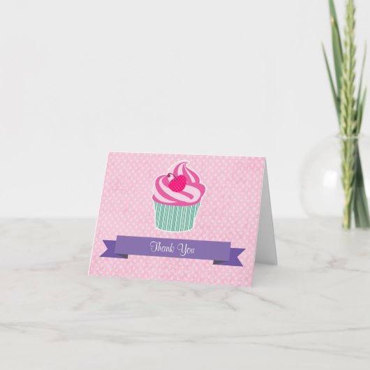 Roze Cupcake WIth Polka Dot Cherry Hartelijk dank Bedankkaart (Voorkant)