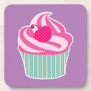 Roze cupcake WIth Polka Dot Cherry Onderzetter