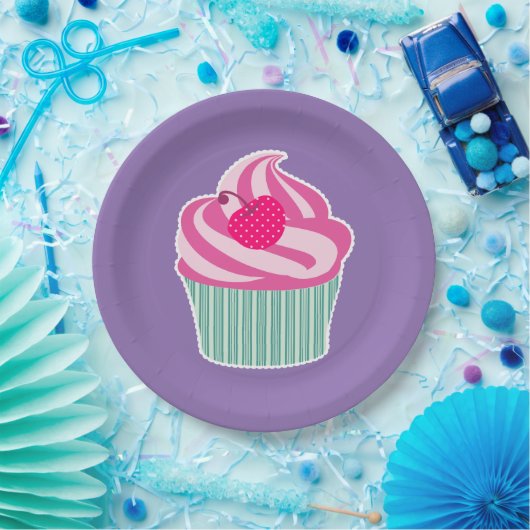 Roze cupcake WIth Polka Dot Cherry Papieren Bordje (Feest)