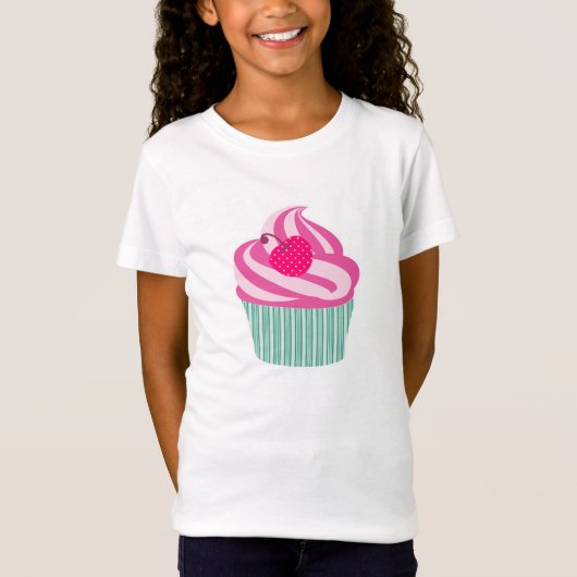 Roze cupcake WIth Polka Dot Cherry T-shirt (Voorkant)