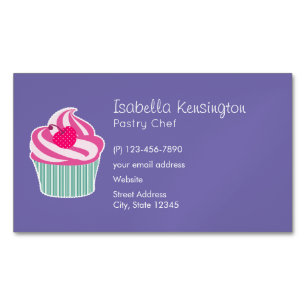 Roze cupcake WIth Polka Dot Cherry Visitekaartje Magneet