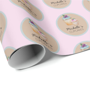 Roze CupCakes En Vruchten Aquarel Cadeaupapier