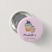 Roze cupcakes en vruchten Waterverf Ronde Button 3,2 Cm (Voorkant /achterkant)