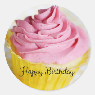 Roze Cupcakes Happy Birthday Ronde Sticker