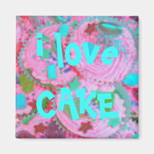 Roze Cupcakes 'i love cake' koelkastmagneet Magneet