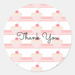 Roze Cupcakes met Dank Je Wel Ronde Sticker