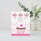 Roze Cupcakes Verjaardagsuitnodiging Kaart (Staand voorkant)