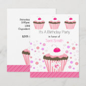 Roze Cupcakes Verjaardagsuitnodiging Kaart (Voorkant / Achterkant)