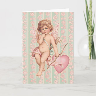 Roze Cupido op Rozen Feestdagen Kaart