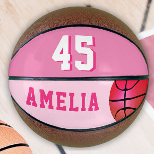 Roze Custom Basketbal Meisje Speler Naam Nummer