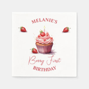 Roze Custom Berry Eerste Verjaardag Cupcake Servet